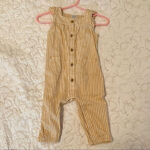 Carters 6mo girls yellow & white stripes overalls w/ button snap closure NWOT